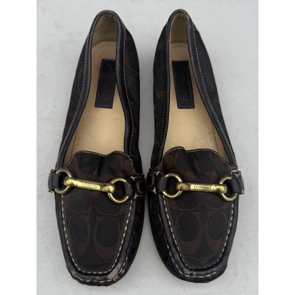 Coach Womens Loafers Chocolate Brown Signature Logo Gold Hamptons Hardware 8.5